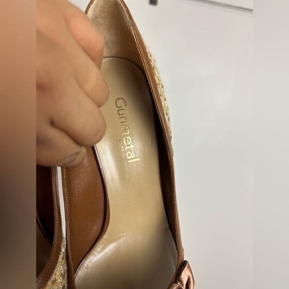 GUNMETAL Made in Italy  Brown and Tan Stiletto High Heels Fabric-Leather 41 - Picture 5 of 13